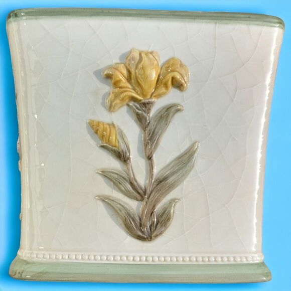 Croscill Crackle Glaze Raised Flowers Veronica Bath Ceramic Tissue Box Cover - Picture 8 of 11